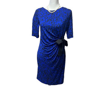 JUST TAYLOR Blue with Black pattern dress Size 4 (D1)